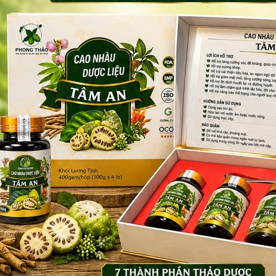Hộp Cao Nhàu Dược Liệu Tâm An mở nắp, 4 hũ 100g