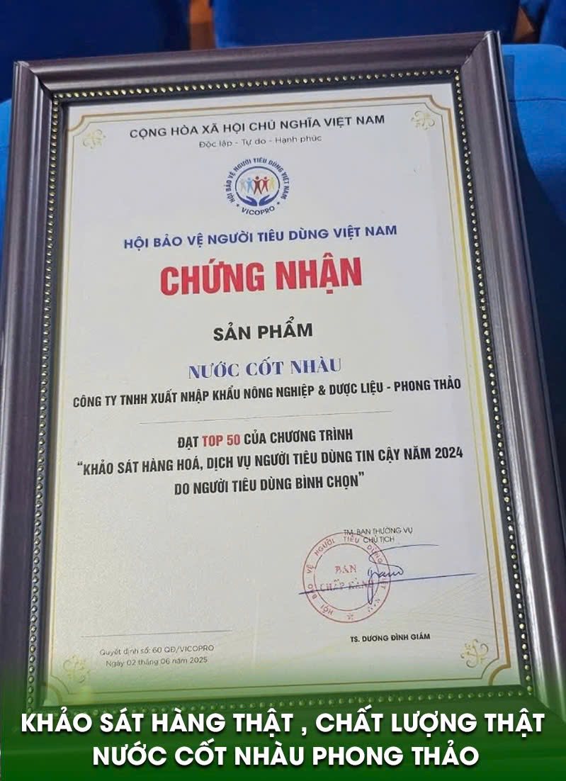 Top 50 Người tiêu dùng tin cậy 2024 – Hội Bảo vệ NTD Việt Nam · QĐ 60 QĐ/VICOPRO, 02/6/2025